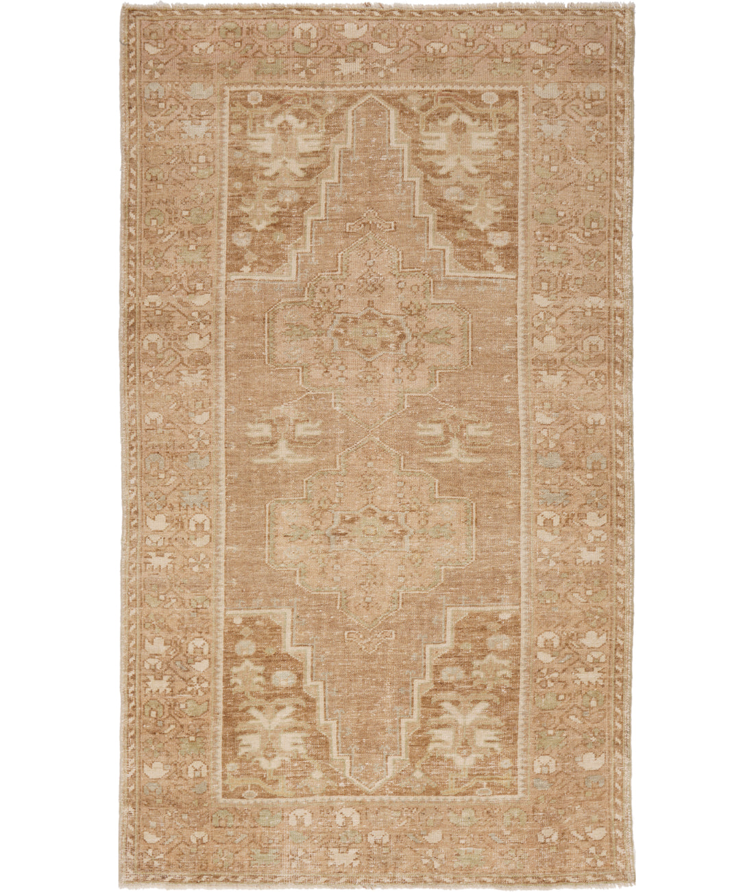 Hand Knotted Vintage Turkish Anatolian Wool Rug - 3'11'' x 7'3'' 3' 11" X 7' 3" (119 X 221) / Taupe / Brown