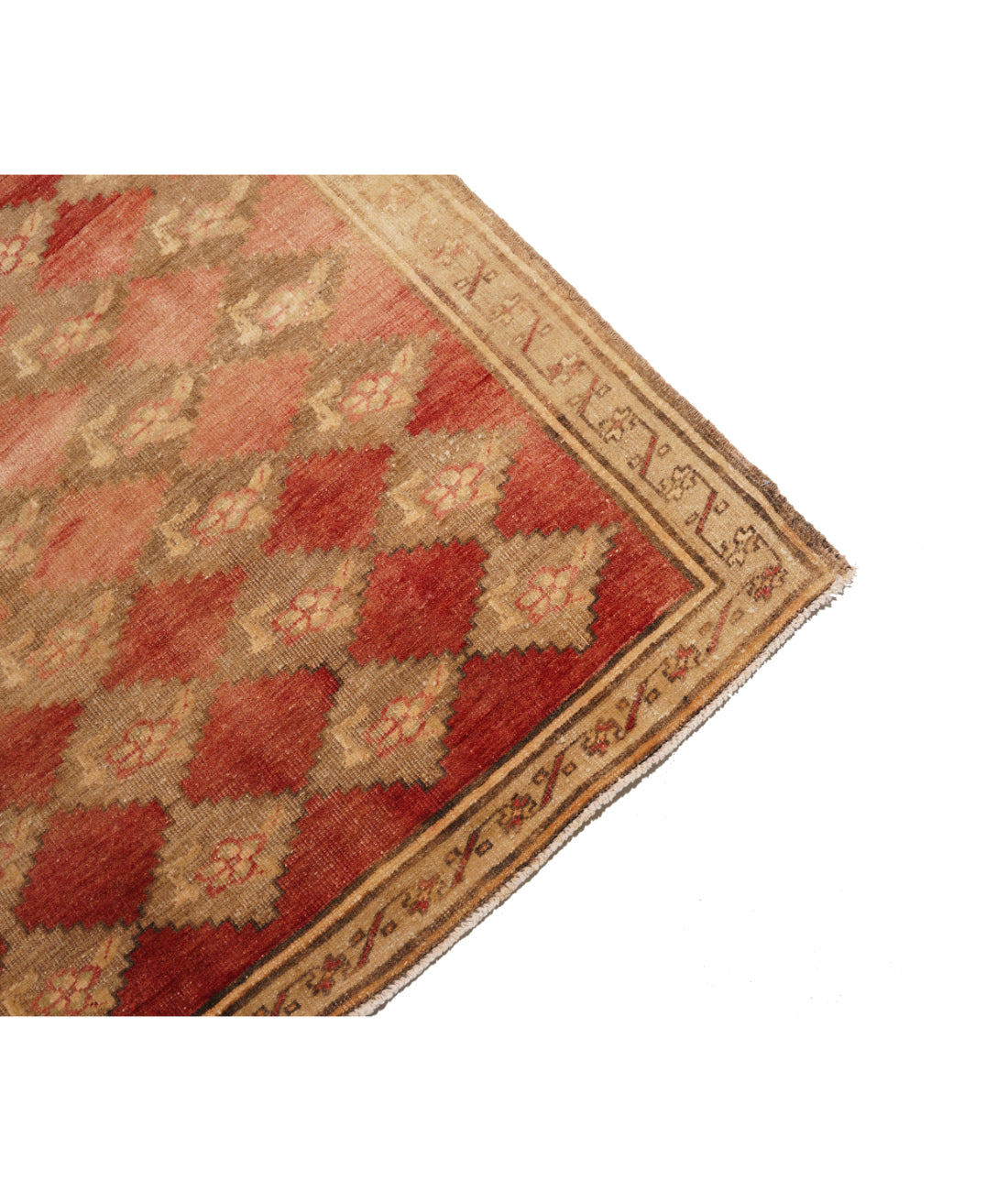 Hand Knotted Vintage Turkish Anatolian Wool Rug - 5'0'' x 11'8'' 5' 0" X 11' 8" (152 X 356) / Red / Taupe