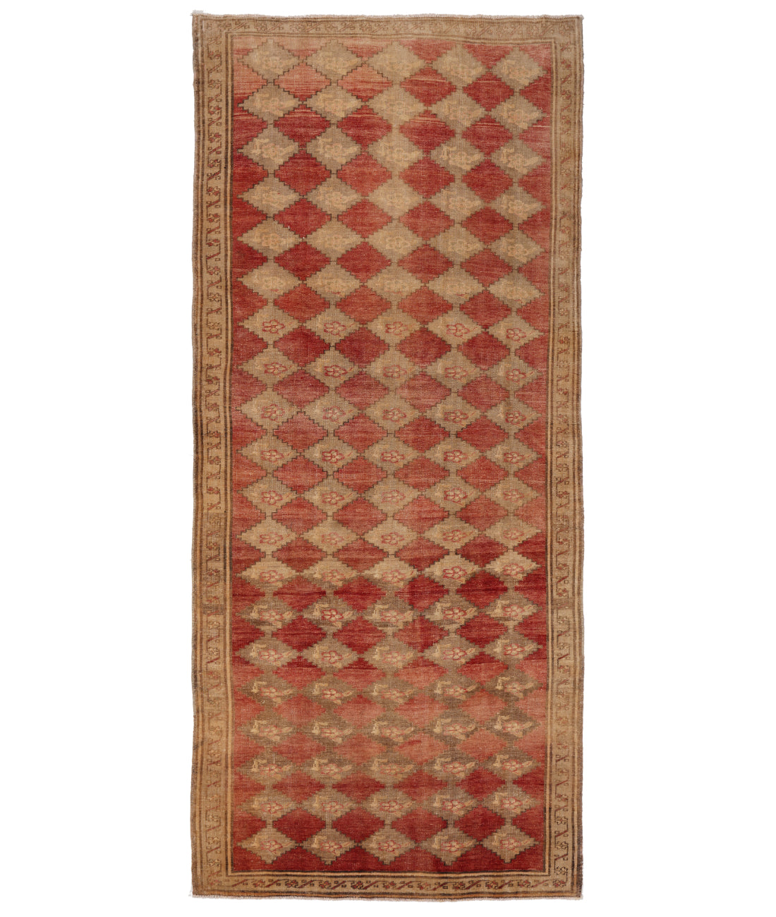 Hand Knotted Vintage Turkish Anatolian Wool Rug - 5&#39;0&#39;&#39; x 11&#39;8&#39;&#39; 5&#39; 0&quot; X 11&#39; 8&quot; (152 X 356) / Red / Taupe