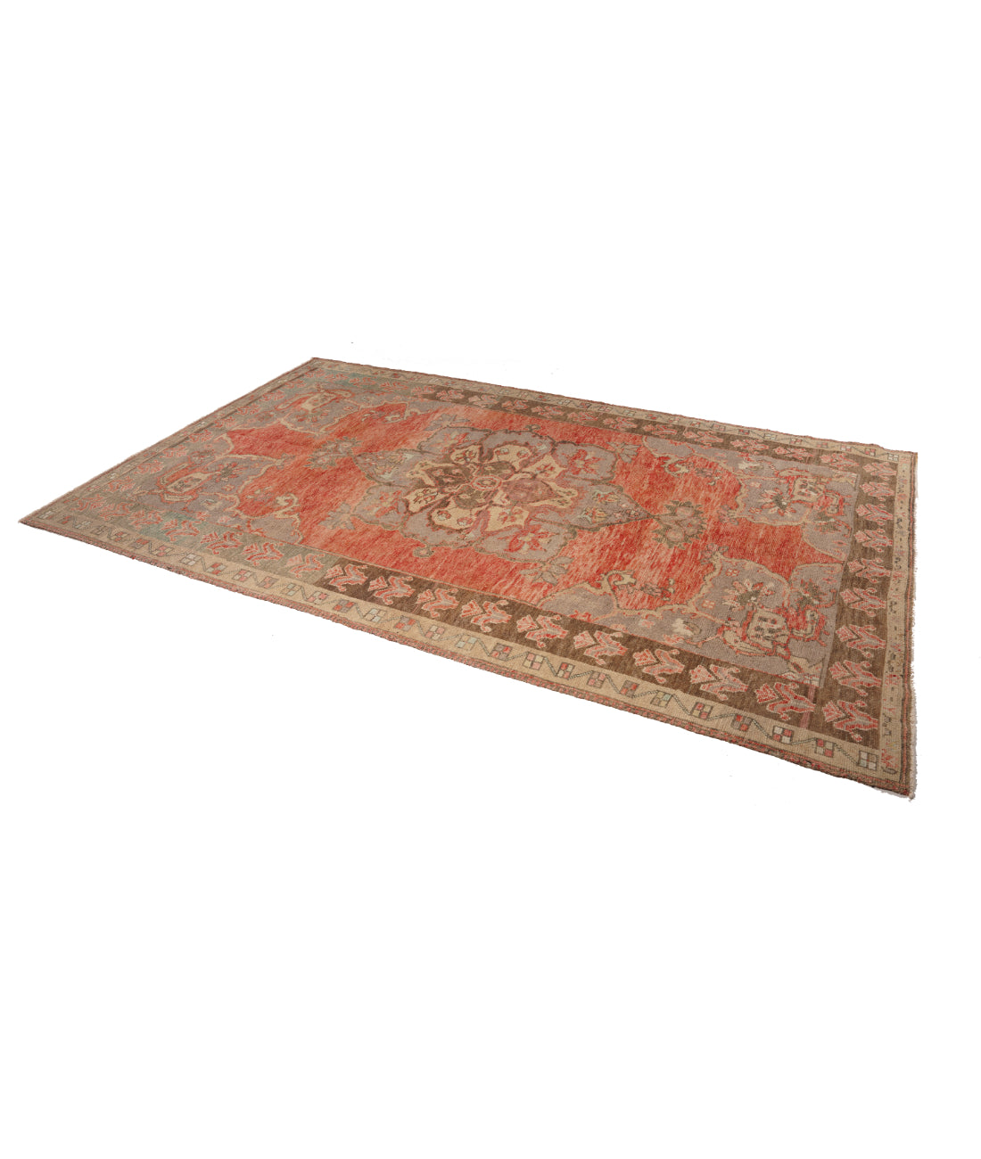Hand Knotted Vintage Turkish Anatolian Wool Rug - 6'0'' x 10'0'' 6' 0" X 10' 0" (183 X 305) / Red / Grey