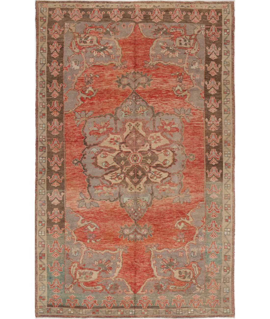 Hand Knotted Vintage Turkish Anatolian Wool Rug - 6&#39;0&#39;&#39; x 10&#39;0&#39;&#39; 6&#39; 0&quot; X 10&#39; 0&quot; (183 X 305) / Red / Grey