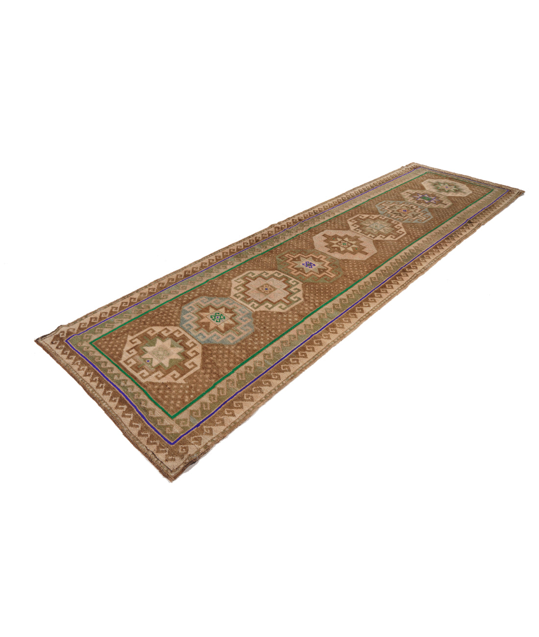 Hand Knotted Vintage Turkish Kars Wool Rug - 3'6'' x 12'2'' 3' 6" X 12' 2" (107 X 371) / Brown / Taupe