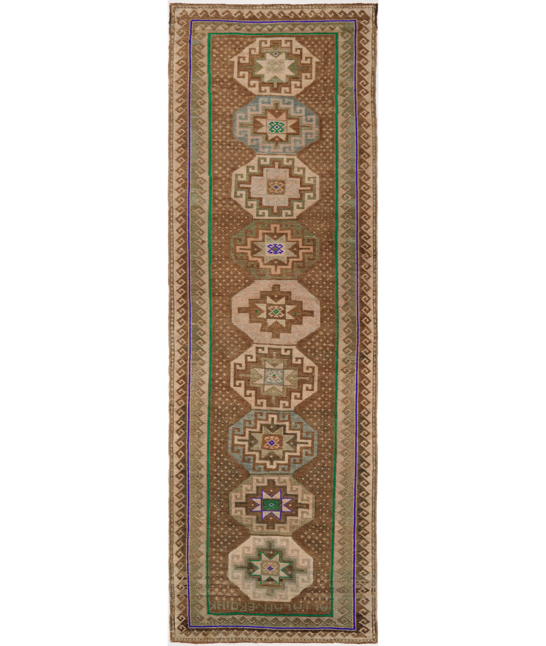 Hand Knotted Vintage Turkish Kars Wool Rug - 3&#39;6&#39;&#39; x 12&#39;2&#39;&#39; 3&#39; 6&quot; X 12&#39; 2&quot; (107 X 371) / Brown / Taupe