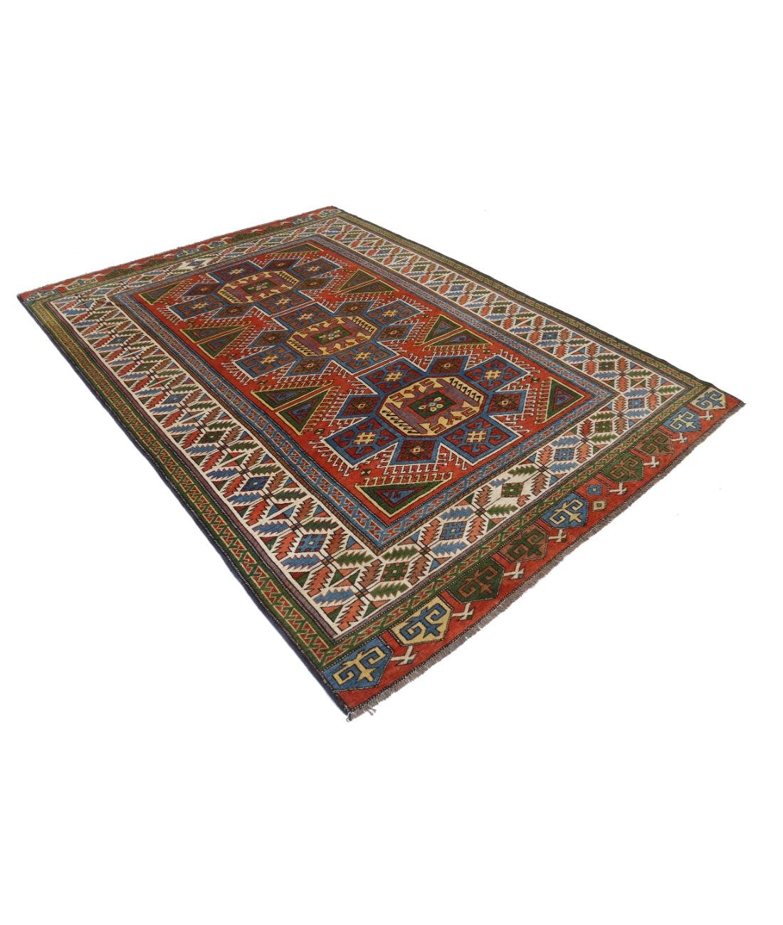 Hand Knotted Vintage Turkish Kars Wool Rug - 6'4'' x 8'6'' 6' 4" X 8' 6" (193 X 259) / Rust / Ivory
