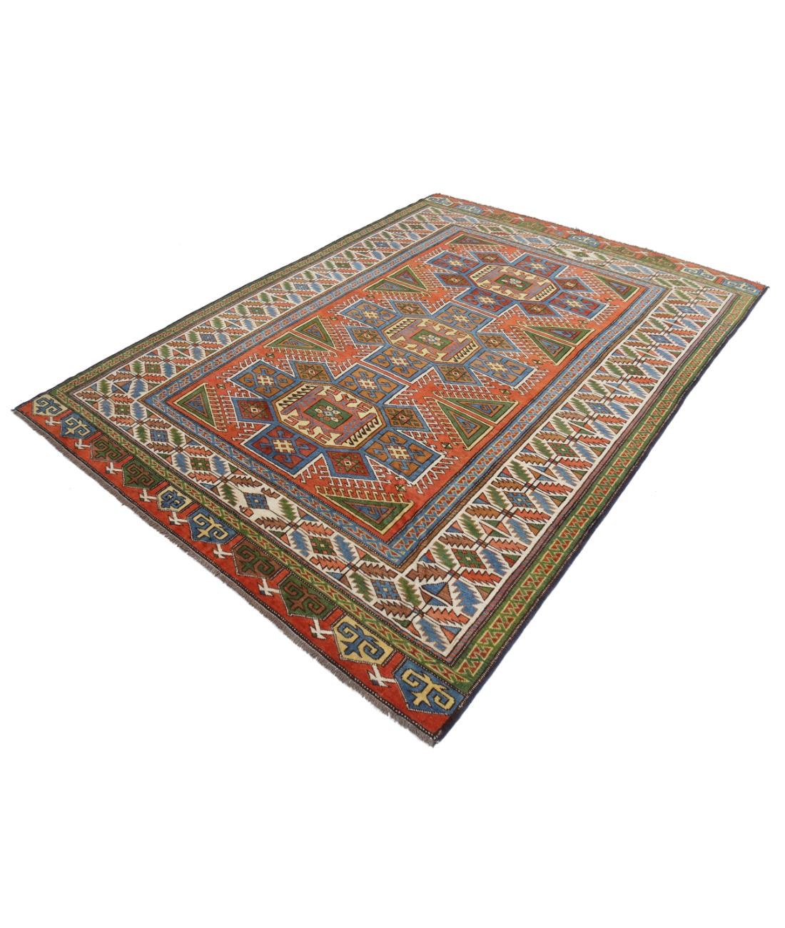 Hand Knotted Vintage Turkish Kars Wool Rug - 6'4'' x 8'6'' 6' 4" X 8' 6" (193 X 259) / Rust / Ivory