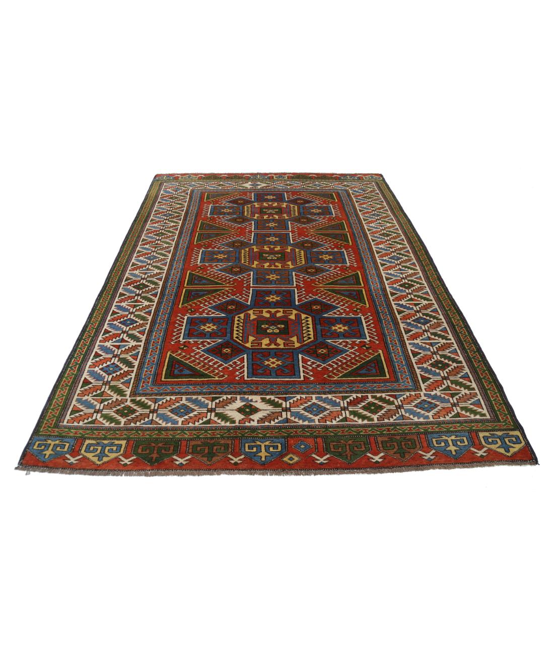 Hand Knotted Vintage Turkish Kars Wool Rug - 6'4'' x 8'6'' 6' 4" X 8' 6" (193 X 259) / Rust / Ivory