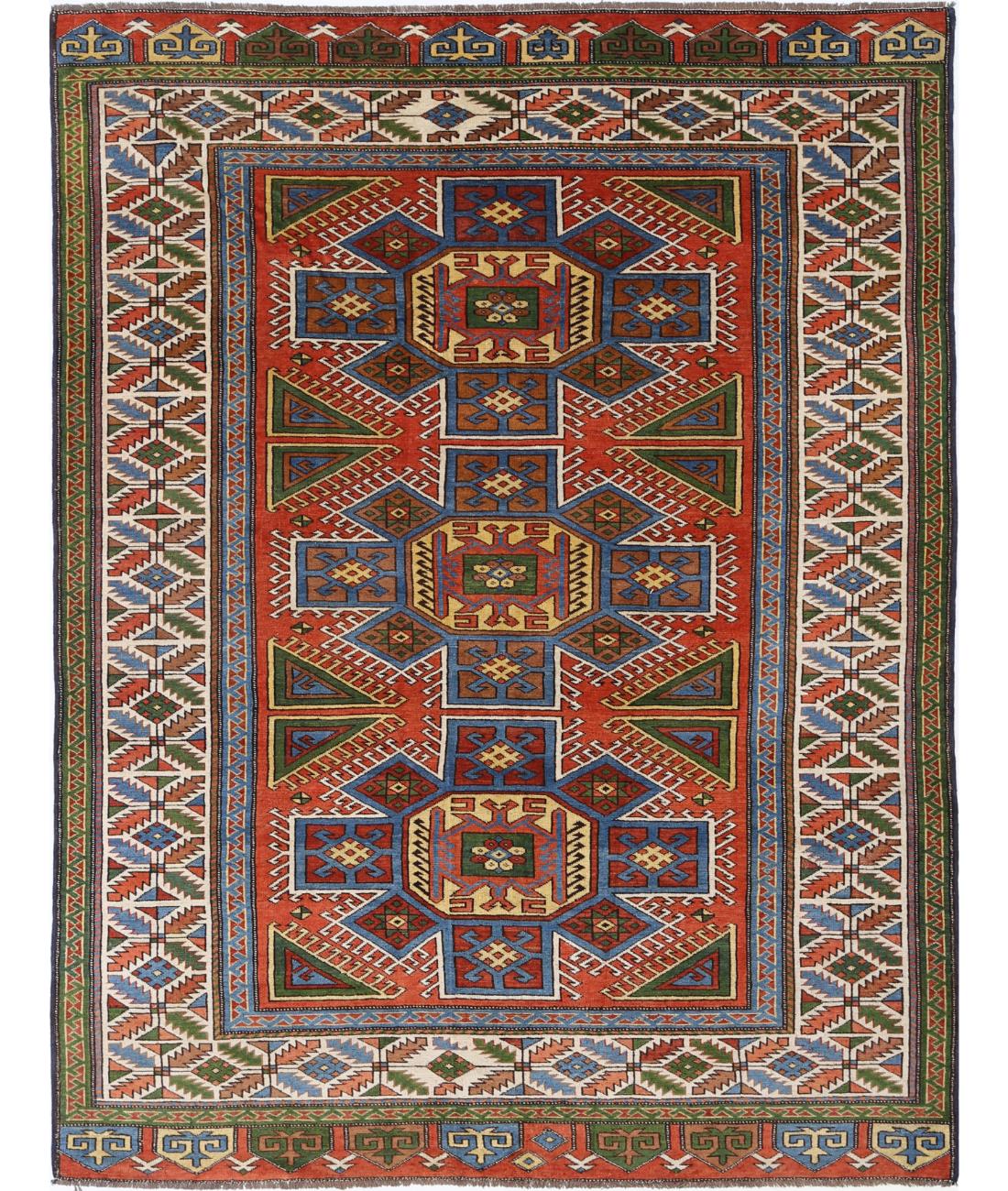 Hand Knotted Vintage Turkish Kars Wool Rug - 6&#39;4&#39;&#39; x 8&#39;6&#39;&#39; 6&#39; 4&quot; X 8&#39; 6&quot; (193 X 259) / Rust / Ivory