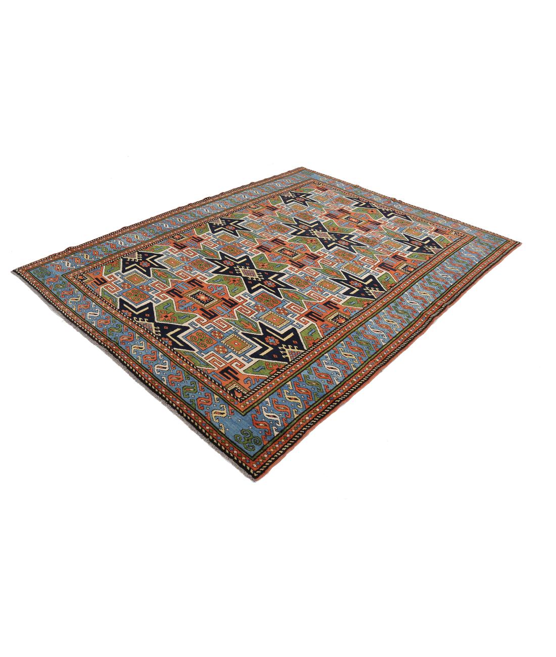 Hand Knotted Vintage Turkish Kars Wool Rug - 6'0'' x 7'8'' 6' 0" X 7' 8" (183 X 234) / Rust / Blue