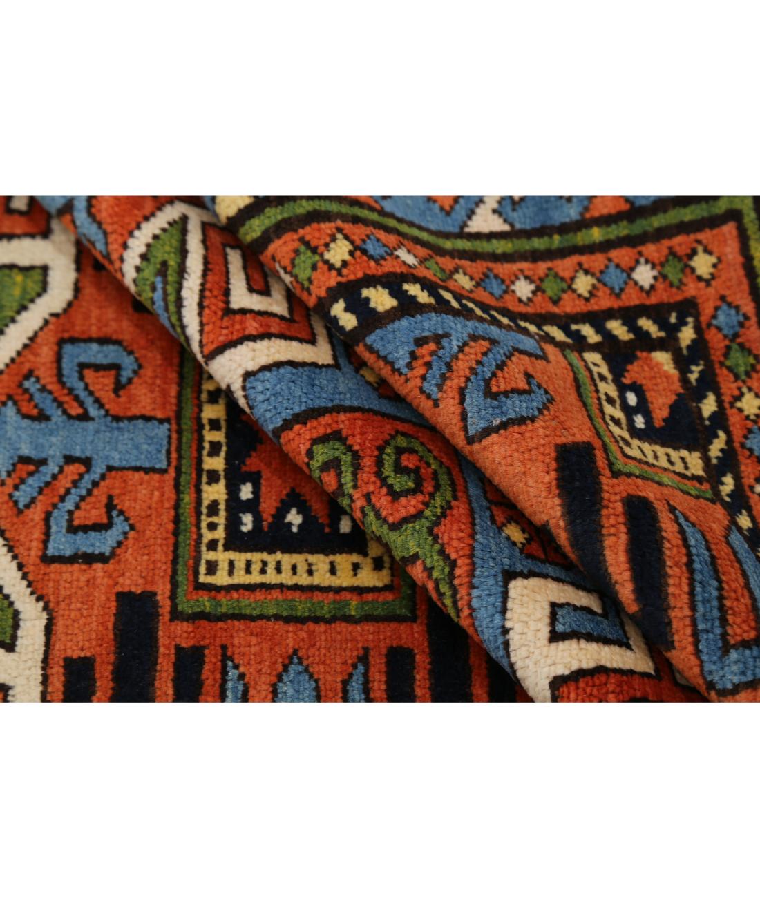 Hand Knotted Vintage Turkish Kars Wool Rug - 6'0'' x 7'8'' 6' 0" X 7' 8" (183 X 234) / Rust / Blue