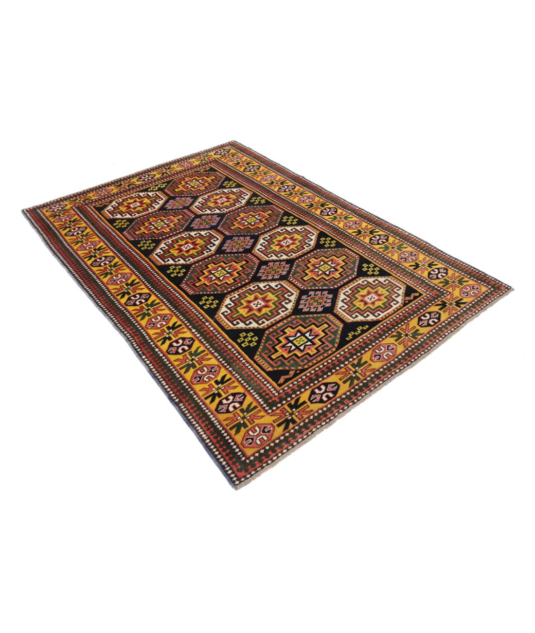 Hand Knotted Vintage Turkish Kars Wool Rug - 5'0'' x 6'11'' 5' 0" X 6' 11" (152 X 211) / Blue / Gold