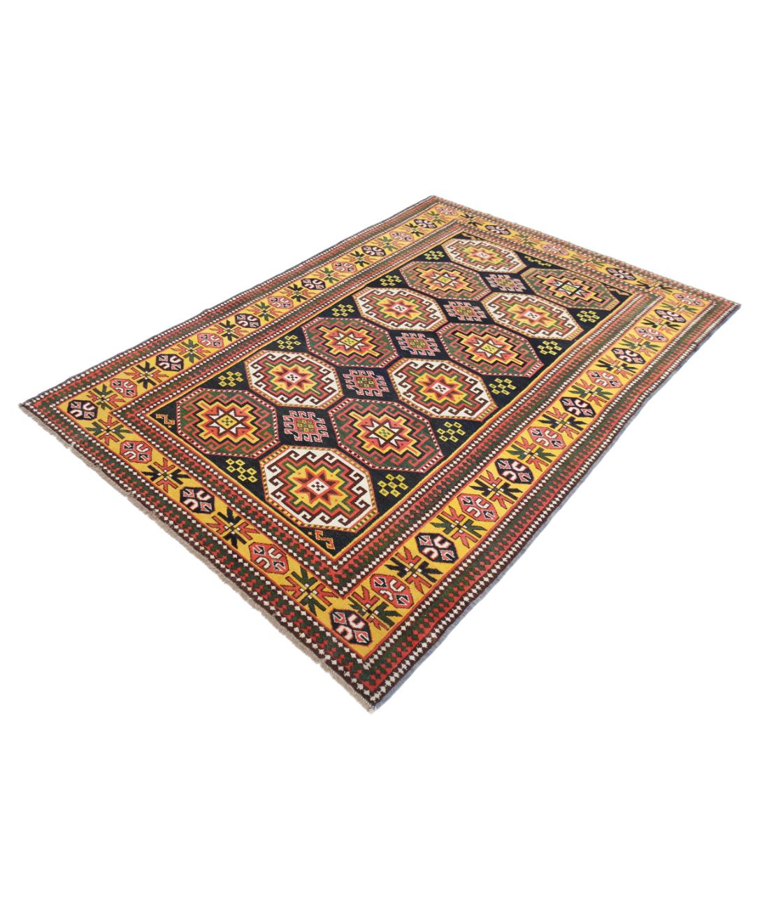 Hand Knotted Vintage Turkish Kars Wool Rug - 5'0'' x 6'11'' 5' 0" X 6' 11" (152 X 211) / Blue / Gold