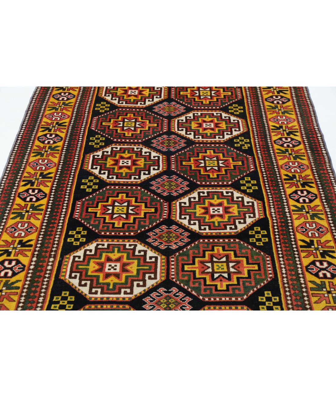 Hand Knotted Vintage Turkish Kars Wool Rug - 5'0'' x 6'11'' 5' 0" X 6' 11" (152 X 211) / Blue / Gold