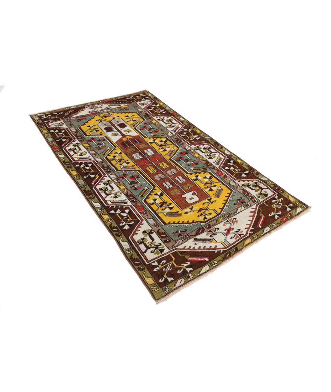 Hand Knotted Vintage Turkish Kars Wool Rug - 3'10'' x 6'6'' 3' 10" X 6' 6" (117 X 198) / Gold / Ivory