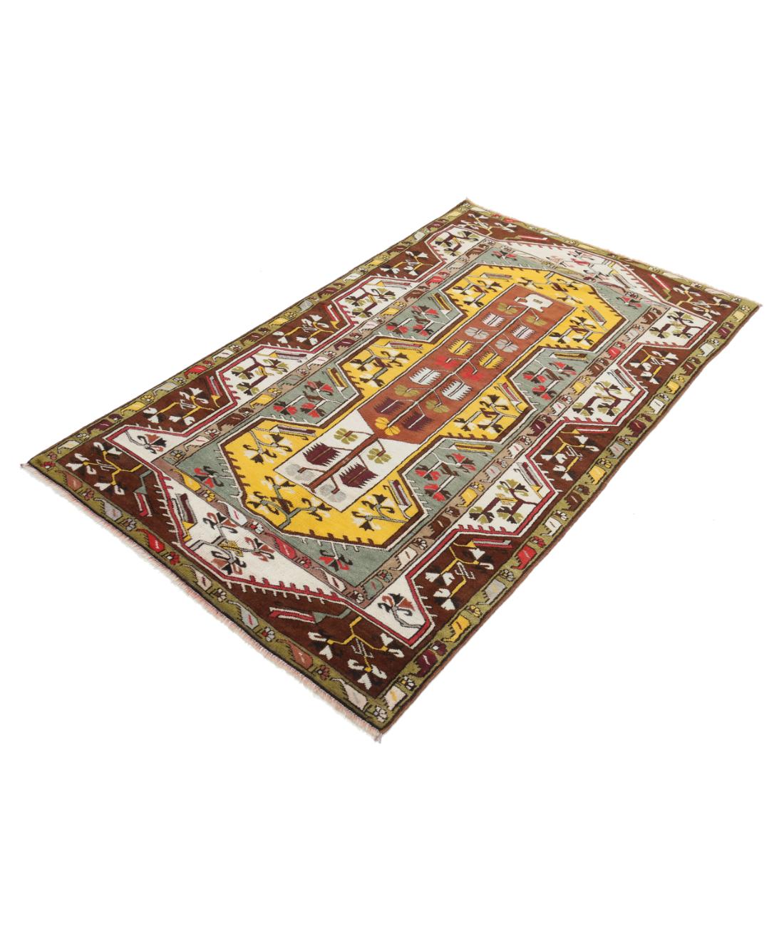 Hand Knotted Vintage Turkish Kars Wool Rug - 3'10'' x 6'6'' 3' 10" X 6' 6" (117 X 198) / Gold / Ivory