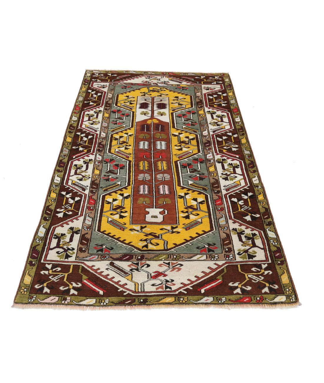 Hand Knotted Vintage Turkish Kars Wool Rug - 3'10'' x 6'6'' 3' 10" X 6' 6" (117 X 198) / Gold / Ivory