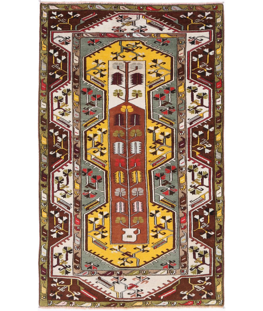 Hand Knotted Vintage Turkish Kars Wool Rug - 3&#39;10&#39;&#39; x 6&#39;6&#39;&#39; 3&#39; 10&quot; X 6&#39; 6&quot; (117 X 198) / Gold / Ivory