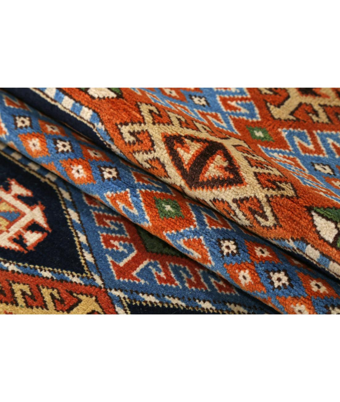 Hand Knotted Vintage Turkish Kars Wool Rug - 2'8'' x 7'7'' 2' 8" X 7' 7" (81 X 231) / Blue / Rust