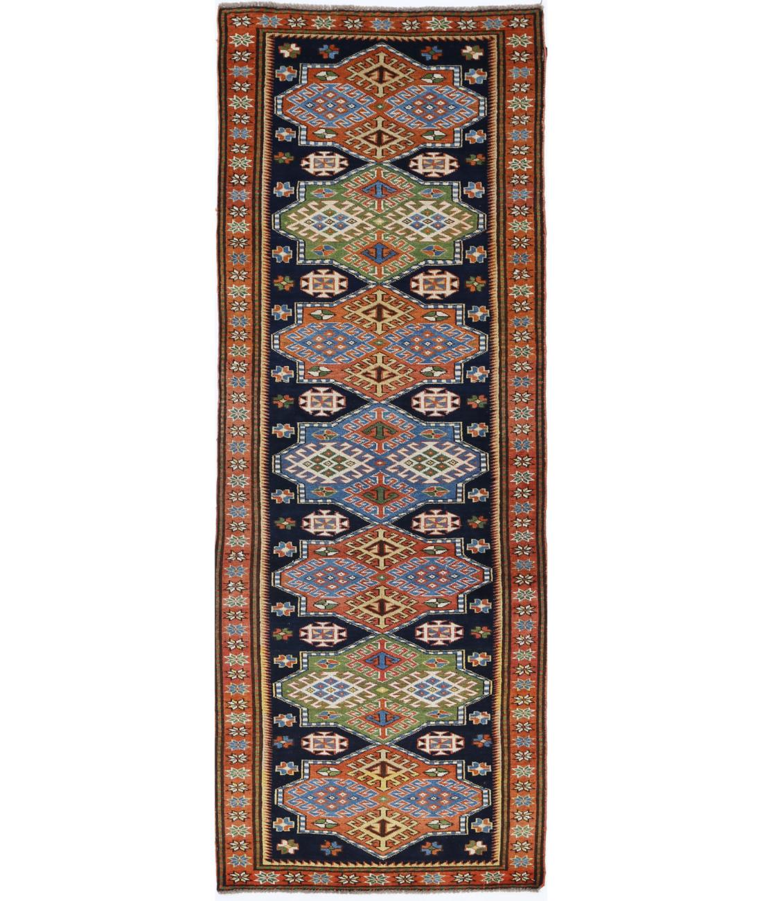 Hand Knotted Vintage Turkish Kars Wool Rug - 2&#39;8&#39;&#39; x 7&#39;7&#39;&#39; 2&#39; 8&quot; X 7&#39; 7&quot; (81 X 231) / Blue / Rust