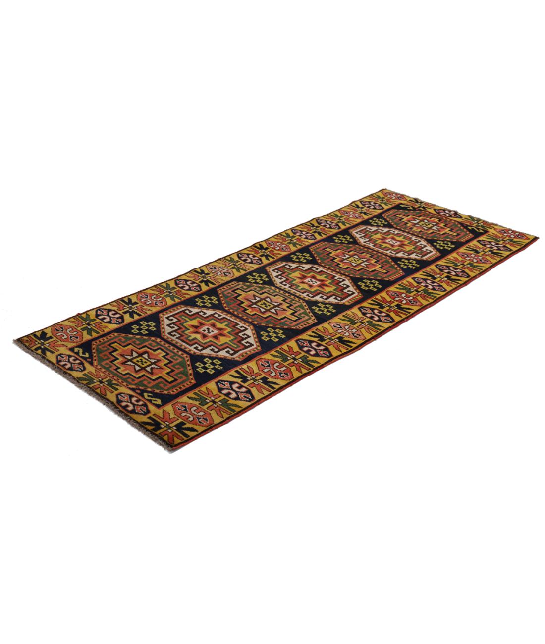 Hand Knotted Vintage Turkish Kars Wool Rug - 2'8'' x 6'4'' 2' 8" X 6' 4" (81 X 193) / Blue / Gold