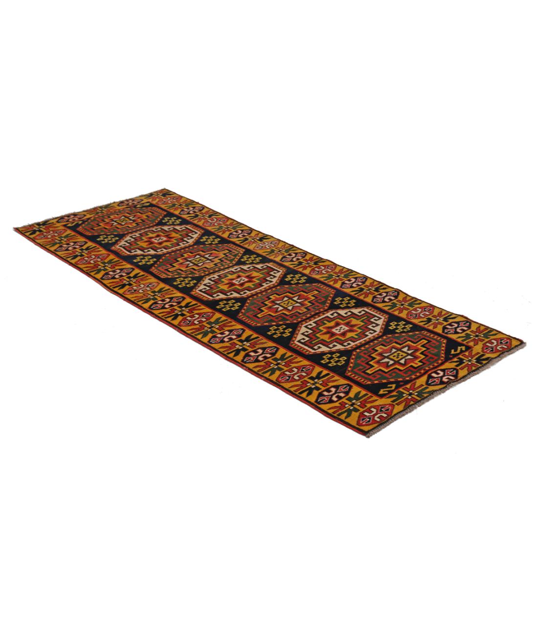 Hand Knotted Vintage Turkish Kars Wool Rug - 2'8'' x 6'4'' 2' 8" X 6' 4" (81 X 193) / Blue / Gold