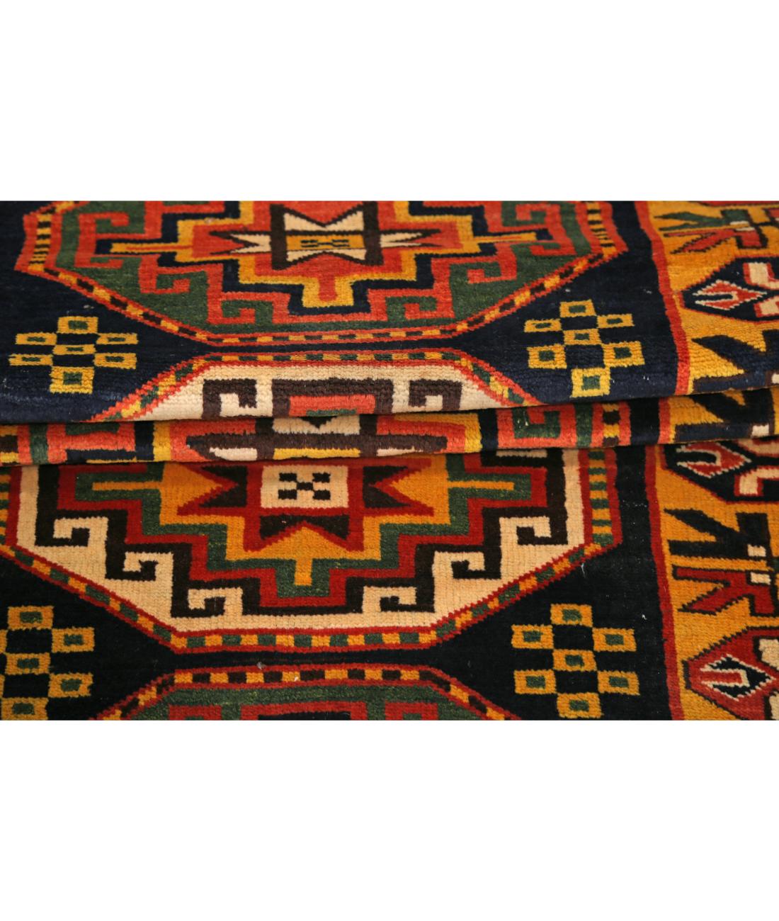 Hand Knotted Vintage Turkish Kars Wool Rug - 2'8'' x 6'4'' 2' 8" X 6' 4" (81 X 193) / Blue / Gold