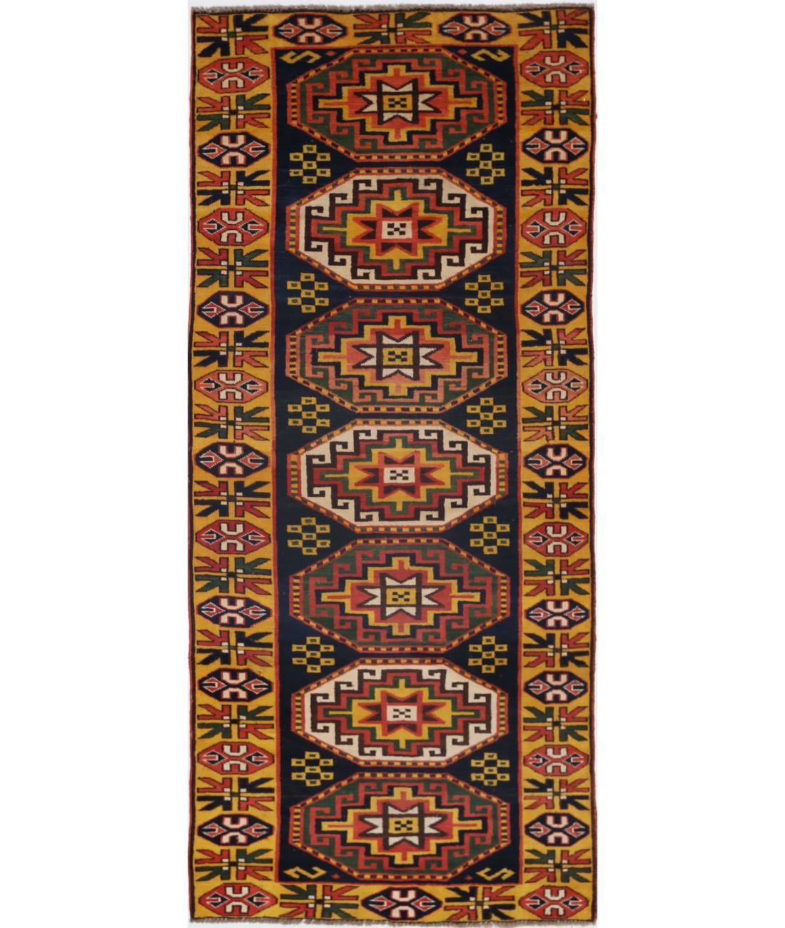 Hand Knotted Vintage Turkish Kars Wool Rug - 2&#39;8&#39;&#39; x 6&#39;4&#39;&#39; 2&#39; 8&quot; X 6&#39; 4&quot; (81 X 193) / Blue / Gold
