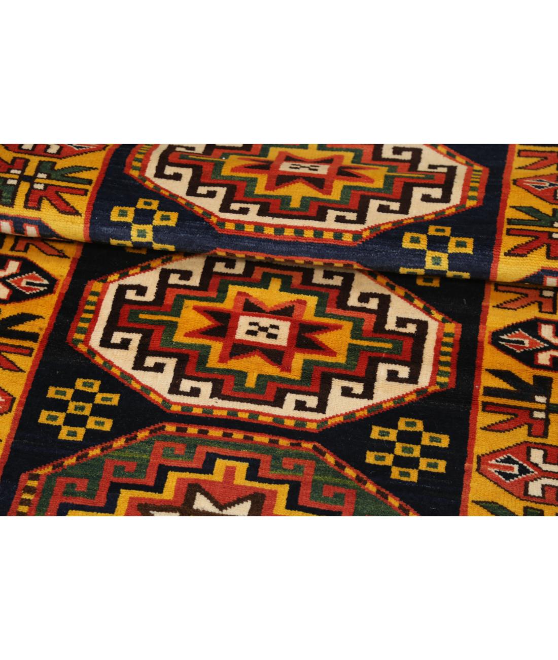 Hand Knotted Vintage Turkish Kars Wool Rug - 2'7'' x 6'6'' 2' 7" X 6' 6" (79 X 198) / Blue / Gold