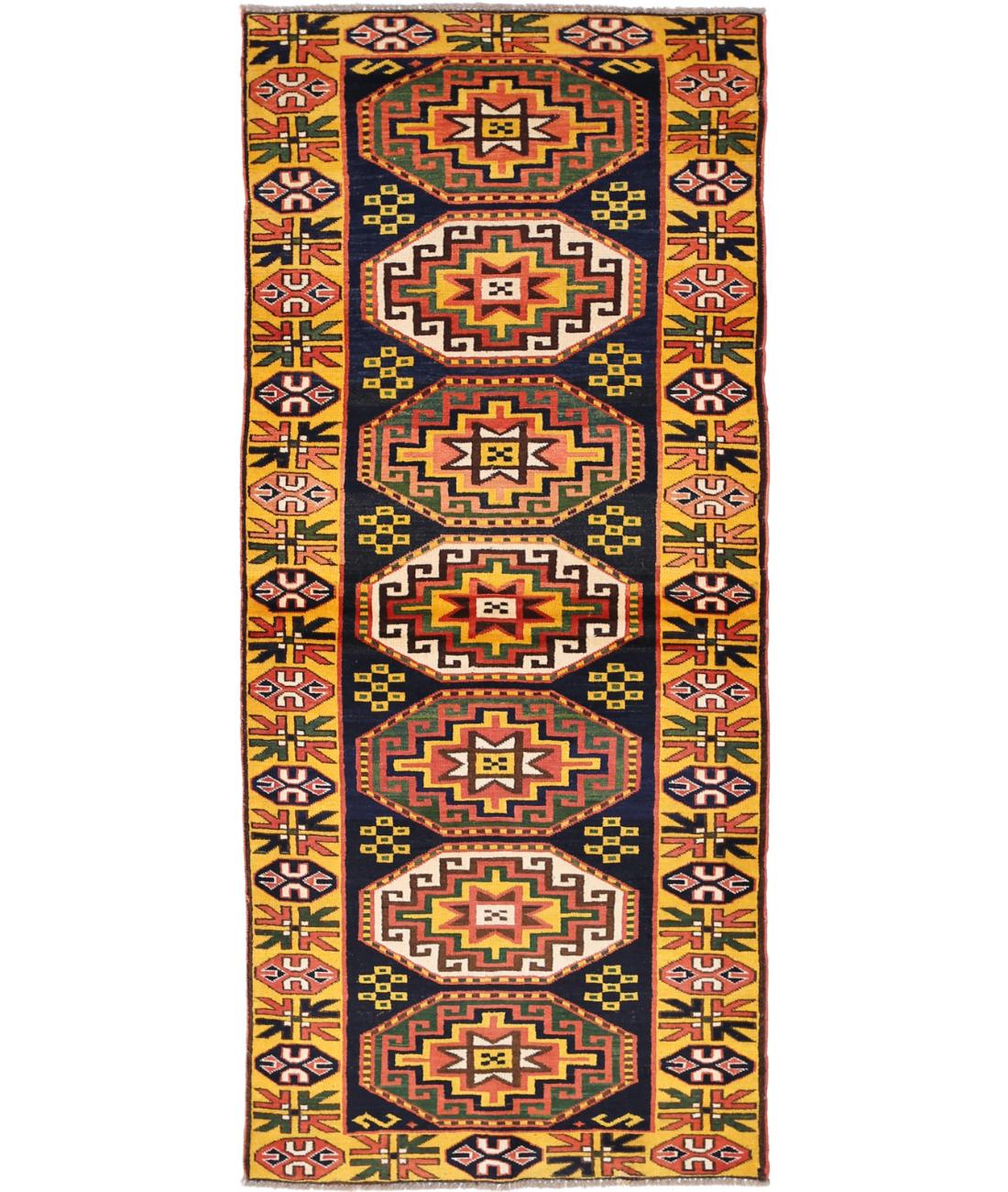 Hand Knotted Vintage Turkish Kars Wool Rug - 2&#39;7&#39;&#39; x 6&#39;6&#39;&#39; 2&#39; 7&quot; X 6&#39; 6&quot; (79 X 198) / Blue / Gold
