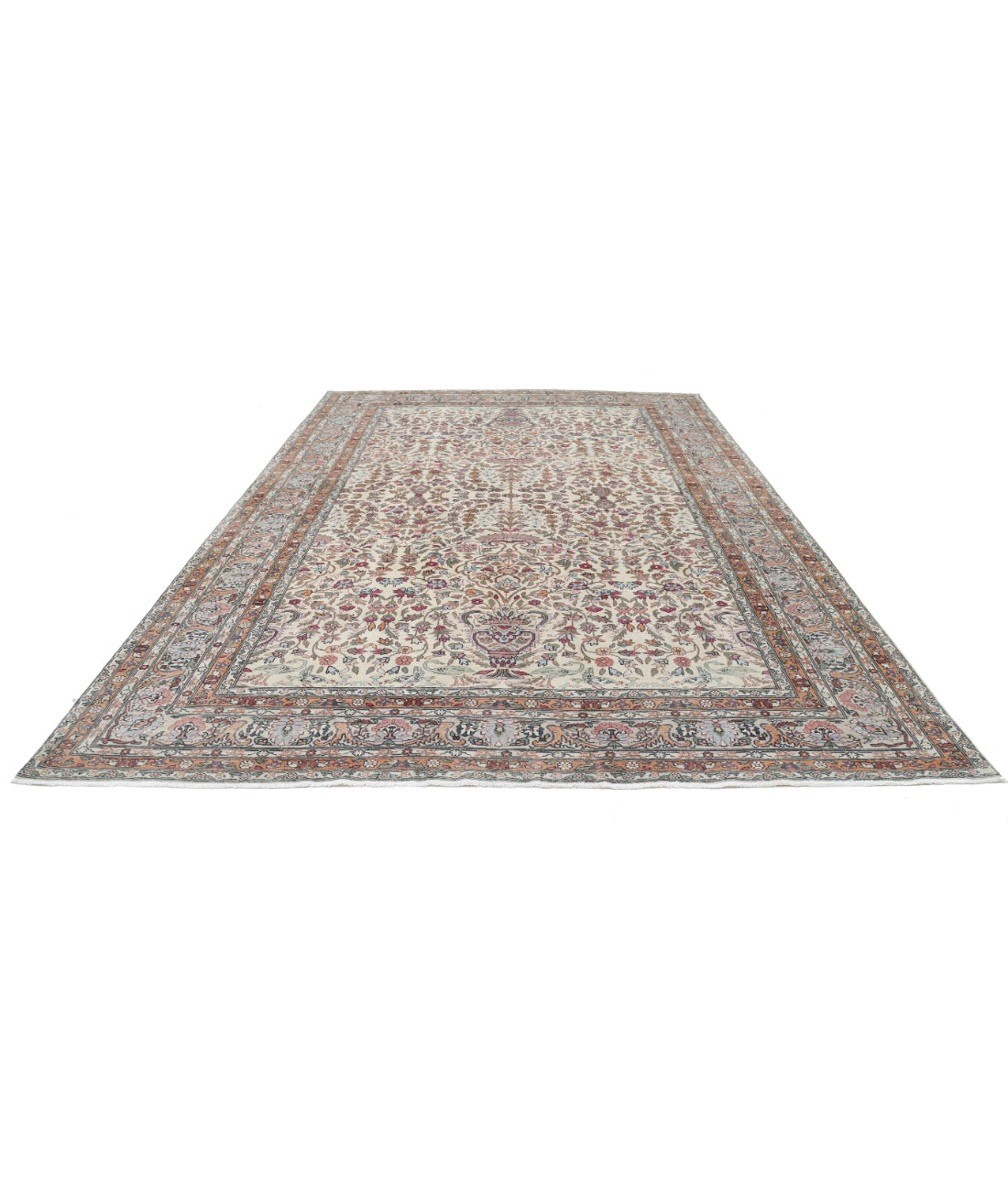 Hand Knotted Vintage Turkish Kayseri Wool Rug - 9'1'' x 13'1'' 9' 1" X 13' 1" (277 X 399) / Ivory / Grey