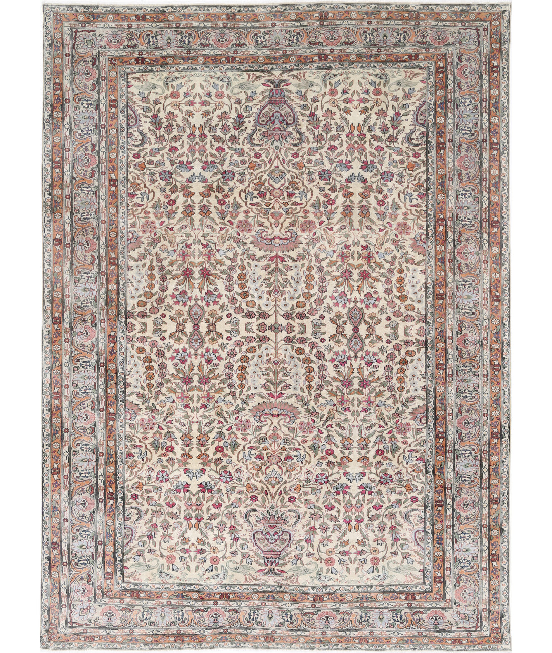 Hand Knotted Vintage Turkish Kayseri Wool Rug - 9&#39;1&#39;&#39; x 13&#39;1&#39;&#39; 9&#39; 1&quot; X 13&#39; 1&quot; (277 X 399) / Ivory / Grey