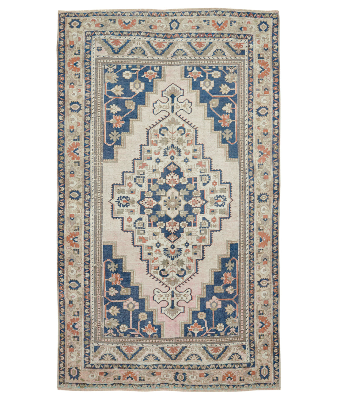 Hand Knotted Vintage Turkish Taspinar Wool Rug - 6'4'' x 10'10'' 6' 4" X 10' 10" (193 X 330) / Pink / Blue