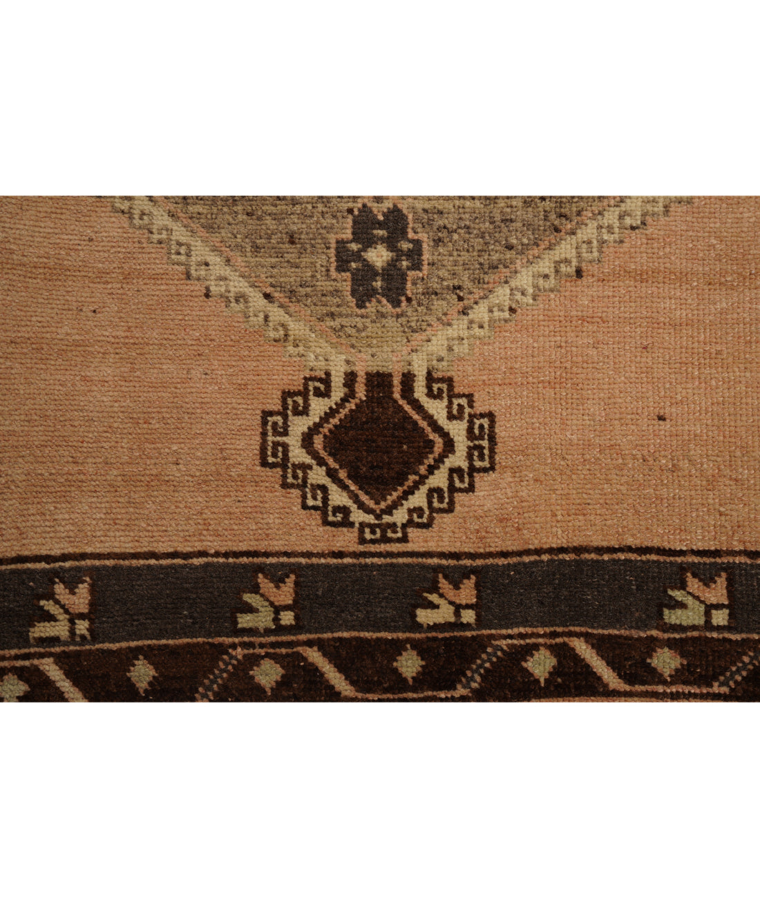 Hand Knotted Vintage Turkish Yastik Wool Rug - 4'0'' x 13'4'' 4' 0" X 13' 4" (122 X 406) / Peach / Brown