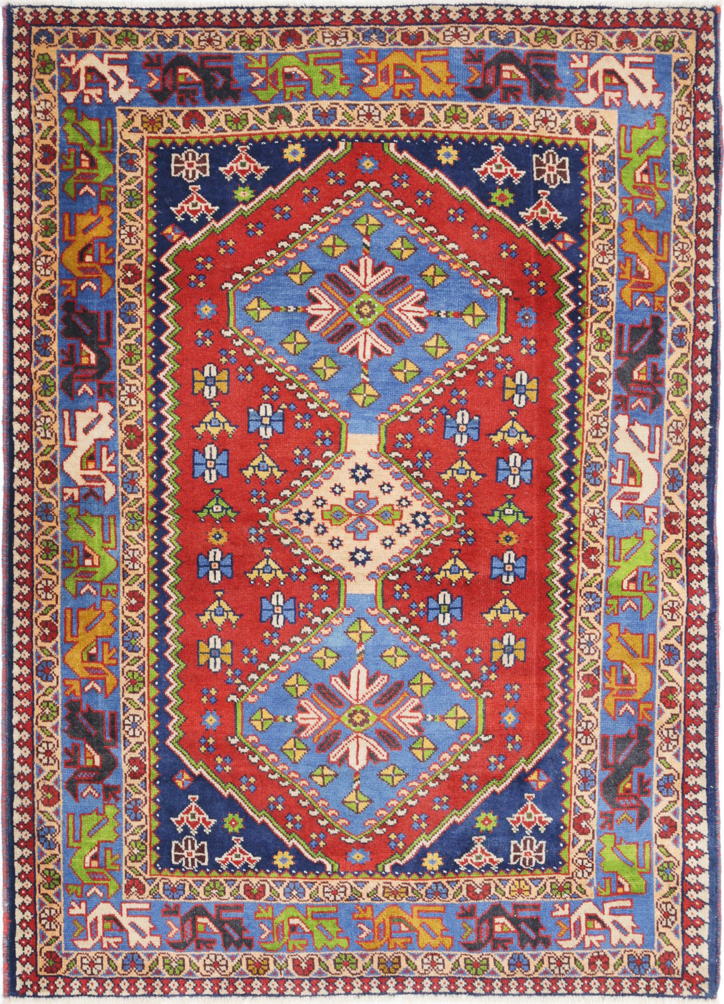 Hand Knotted Oriental Yalameh Wool Rug - 3'7'' x 5'0''