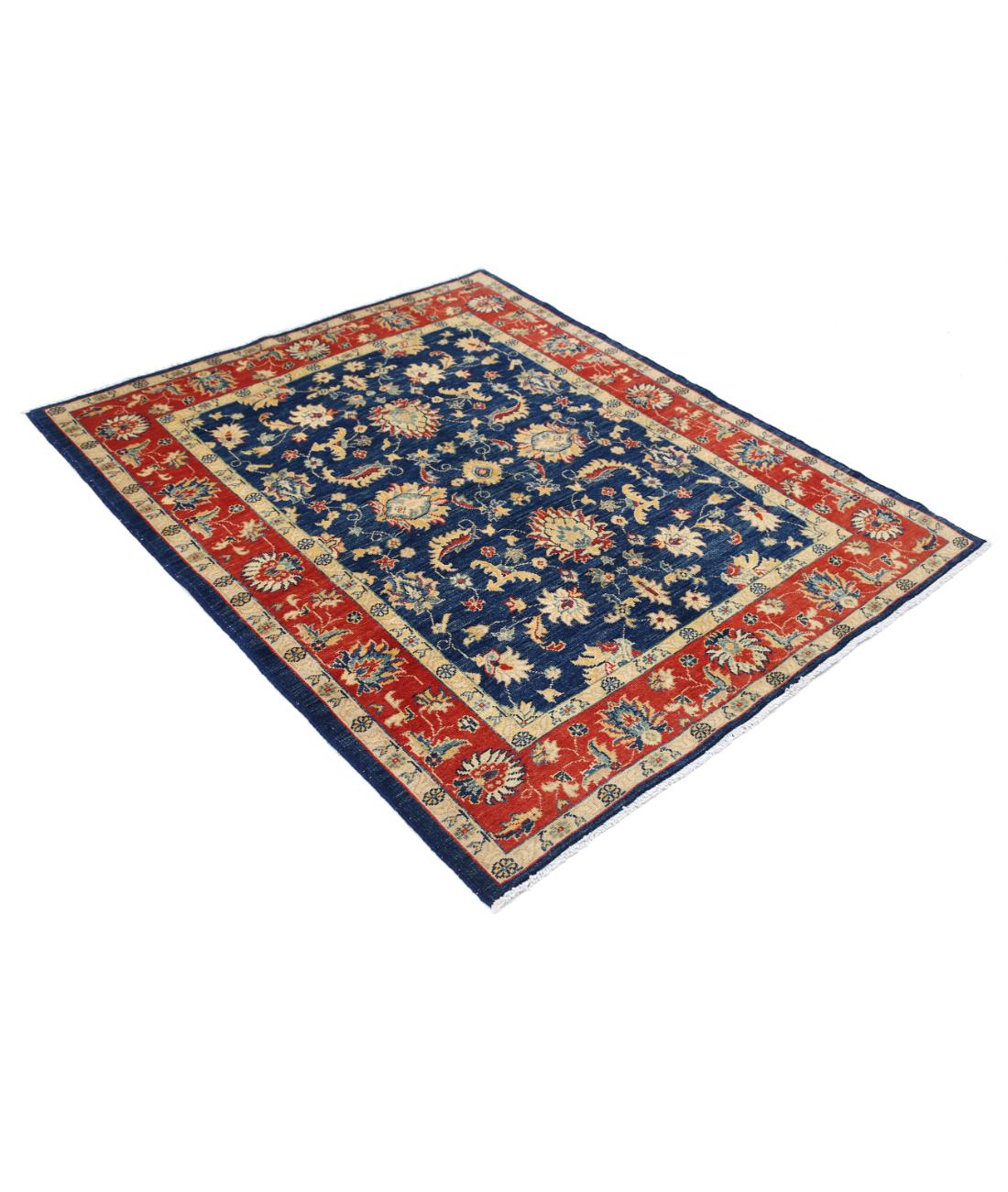 Hand Knotted Ziegler Farhan Gul Wool Rug - 4'9'' x 5'9'' 4' 9" X 5' 9" (145 X 175) / Blue / Red