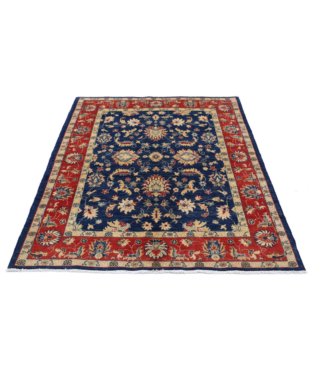 Hand Knotted Ziegler Farhan Gul Wool Rug - 4'9'' x 5'9'' 4' 9" X 5' 9" (145 X 175) / Blue / Red