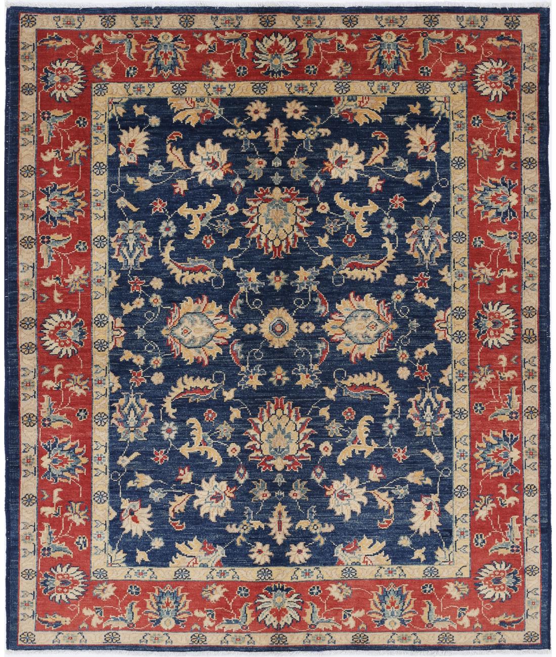 Hand Knotted Ziegler Farhan Gul Wool Rug - 4&#39;9&#39;&#39; x 5&#39;9&#39;&#39; 4&#39; 9&quot; X 5&#39; 9&quot; (145 X 175) / Blue / Red
