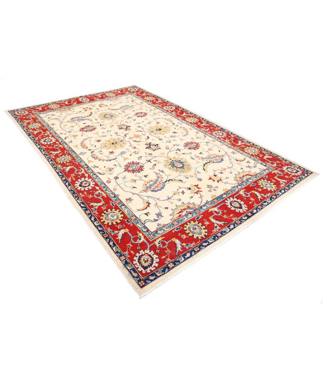 Hand Knotted Ziegler Farhan Gul Wool Rug - 6'6'' x 9'9'' 6' 6" X 9' 9" (198 X 297) / Ivory / Red