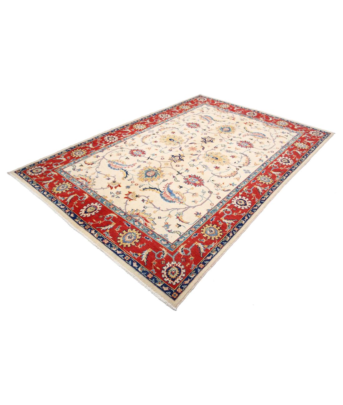 Hand Knotted Ziegler Farhan Gul Wool Rug - 6'6'' x 9'9'' 6' 6" X 9' 9" (198 X 297) / Ivory / Red