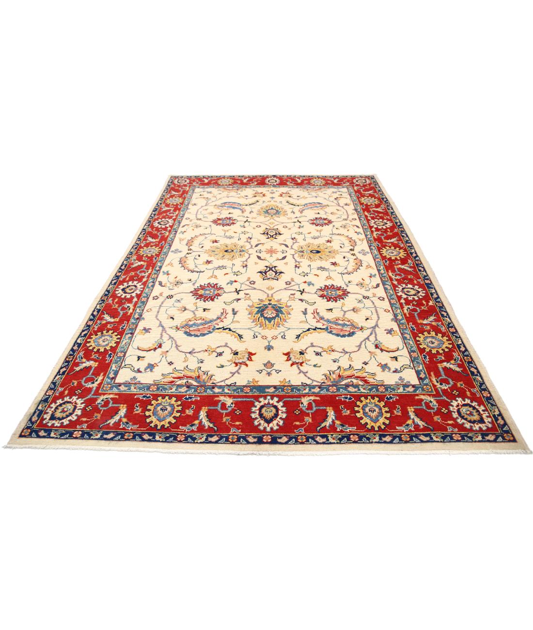 Hand Knotted Ziegler Farhan Gul Wool Rug - 6'6'' x 9'9'' 6' 6" X 9' 9" (198 X 297) / Ivory / Red