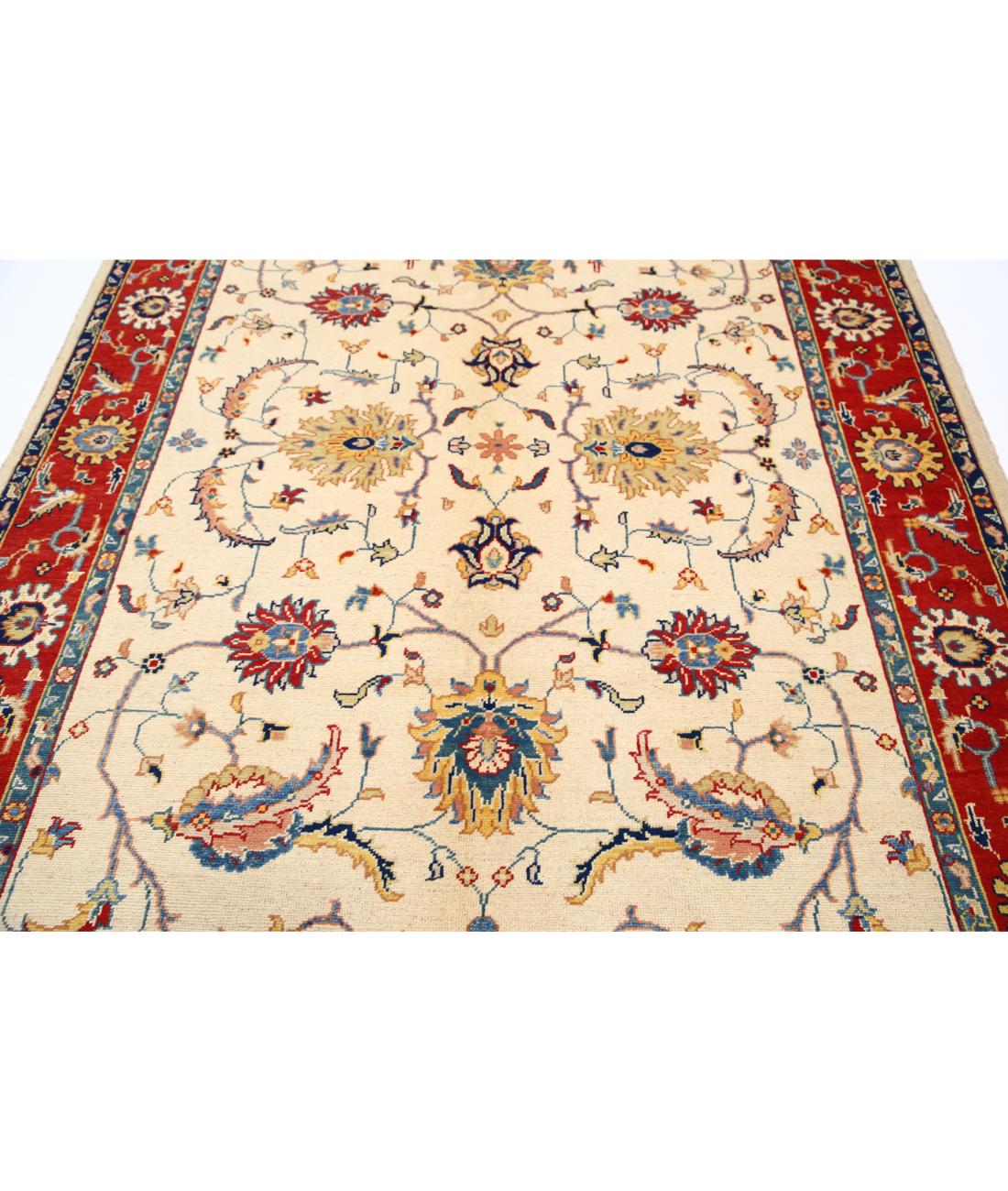 Hand Knotted Ziegler Farhan Gul Wool Rug - 6'6'' x 9'9'' 6' 6" X 9' 9" (198 X 297) / Ivory / Red
