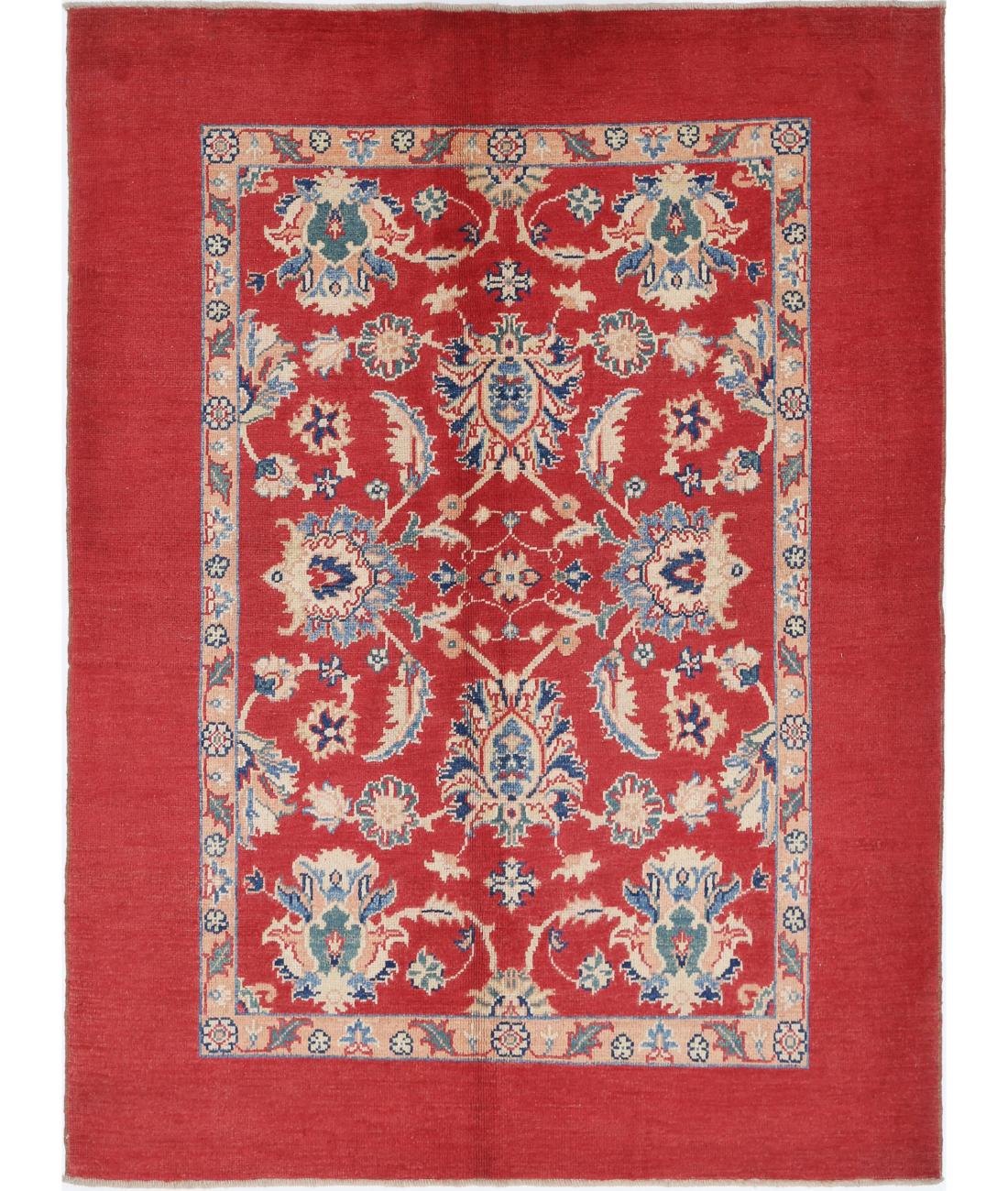 Hand Knotted Ziegler Farhan Gul Wool Rug - 4&#39;10&#39;&#39; x 6&#39;8&#39;&#39; 4&#39; 10&quot; X 6&#39; 8&quot; (147 X 203) / Red / Blue