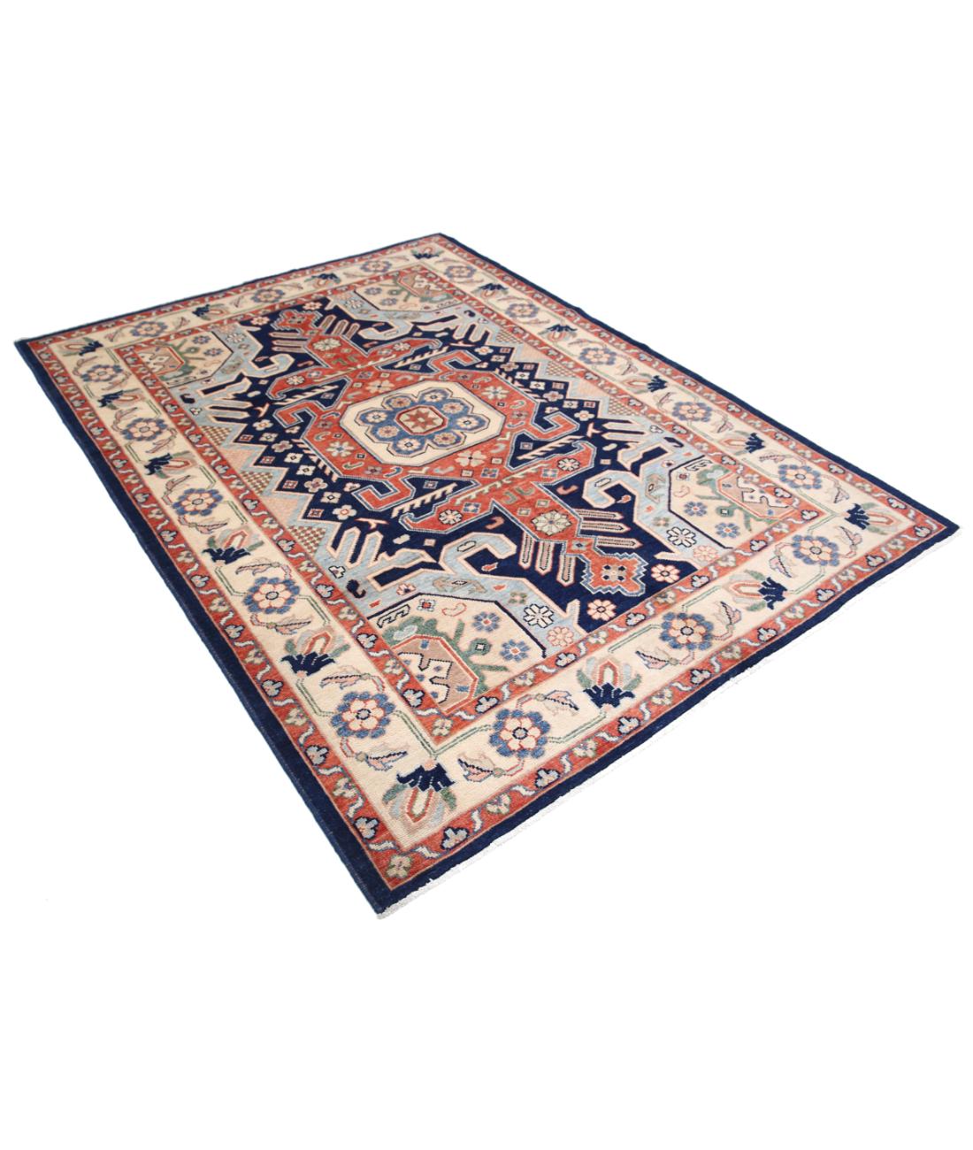Hand Knotted Ziegler Farhan Gul Wool Rug - 5'7'' x 7'6'' 5' 7" X 7' 6" (170 X 229) / Blue / Ivory
