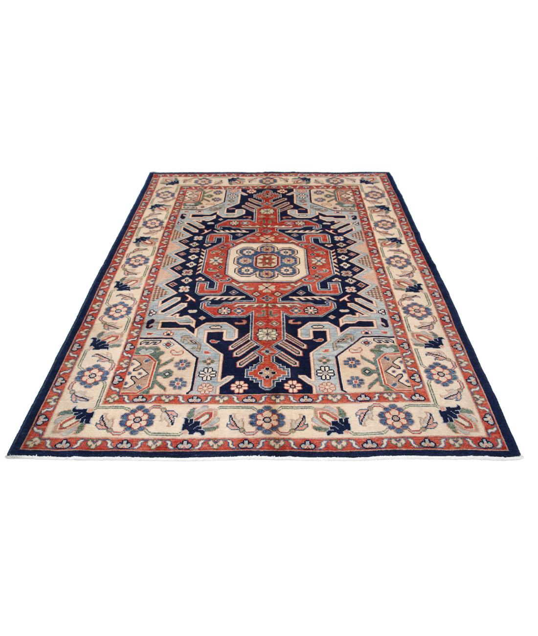 Hand Knotted Ziegler Farhan Gul Wool Rug - 5'7'' x 7'6'' 5' 7" X 7' 6" (170 X 229) / Blue / Ivory