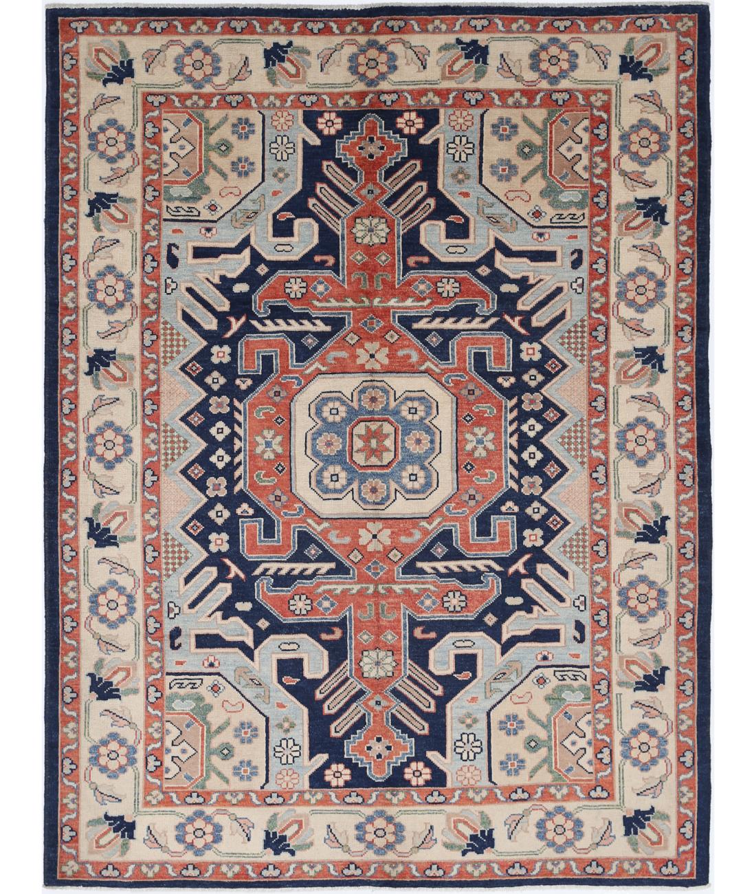 Hand Knotted Ziegler Farhan Gul Wool Rug - 5&#39;7&#39;&#39; x 7&#39;6&#39;&#39; 5&#39; 7&quot; X 7&#39; 6&quot; (170 X 229) / Blue / Ivory
