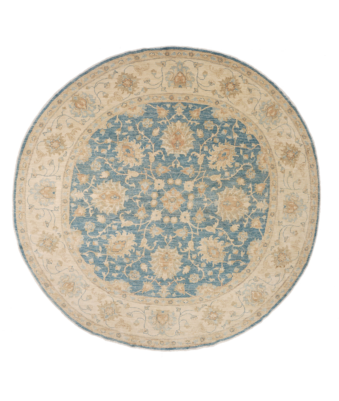 Hand Knotted Ziegler Farhan Wool Rug - 7&#39;11&#39;&#39; x 7&#39;11&#39;&#39; 7&#39; 11&quot; X 7&#39; 11&quot; (241 X 241) / Blue / Ivory