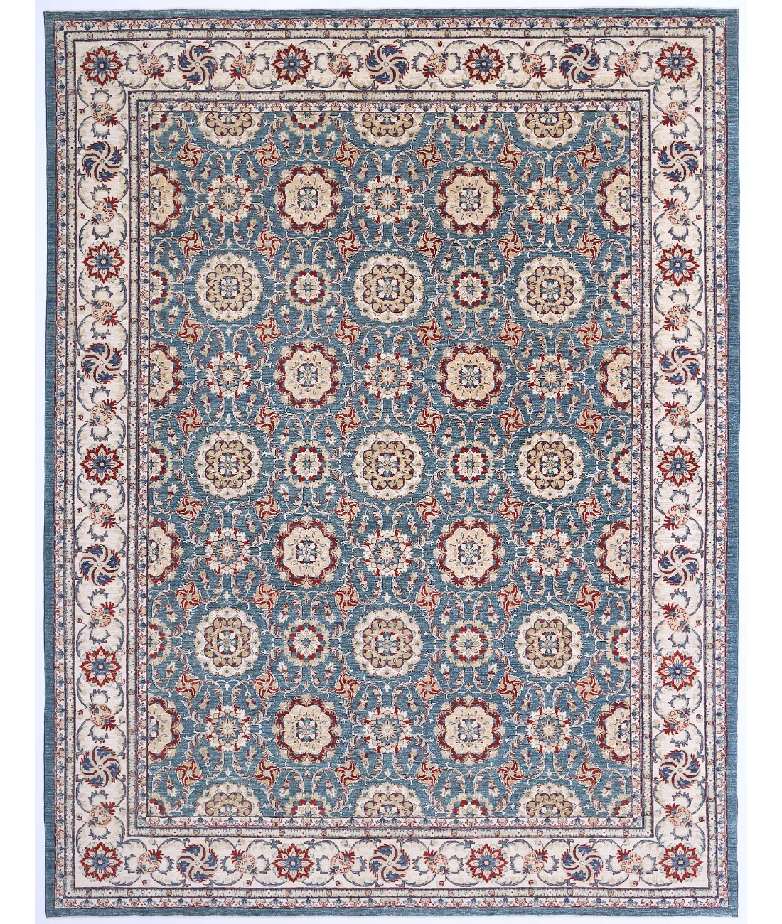 Hand Knotted Ziegler Wool Rug 13' 3" X 17' 2" 13' 3" X 17' 2" (404 X 523) / Blue / Ivory