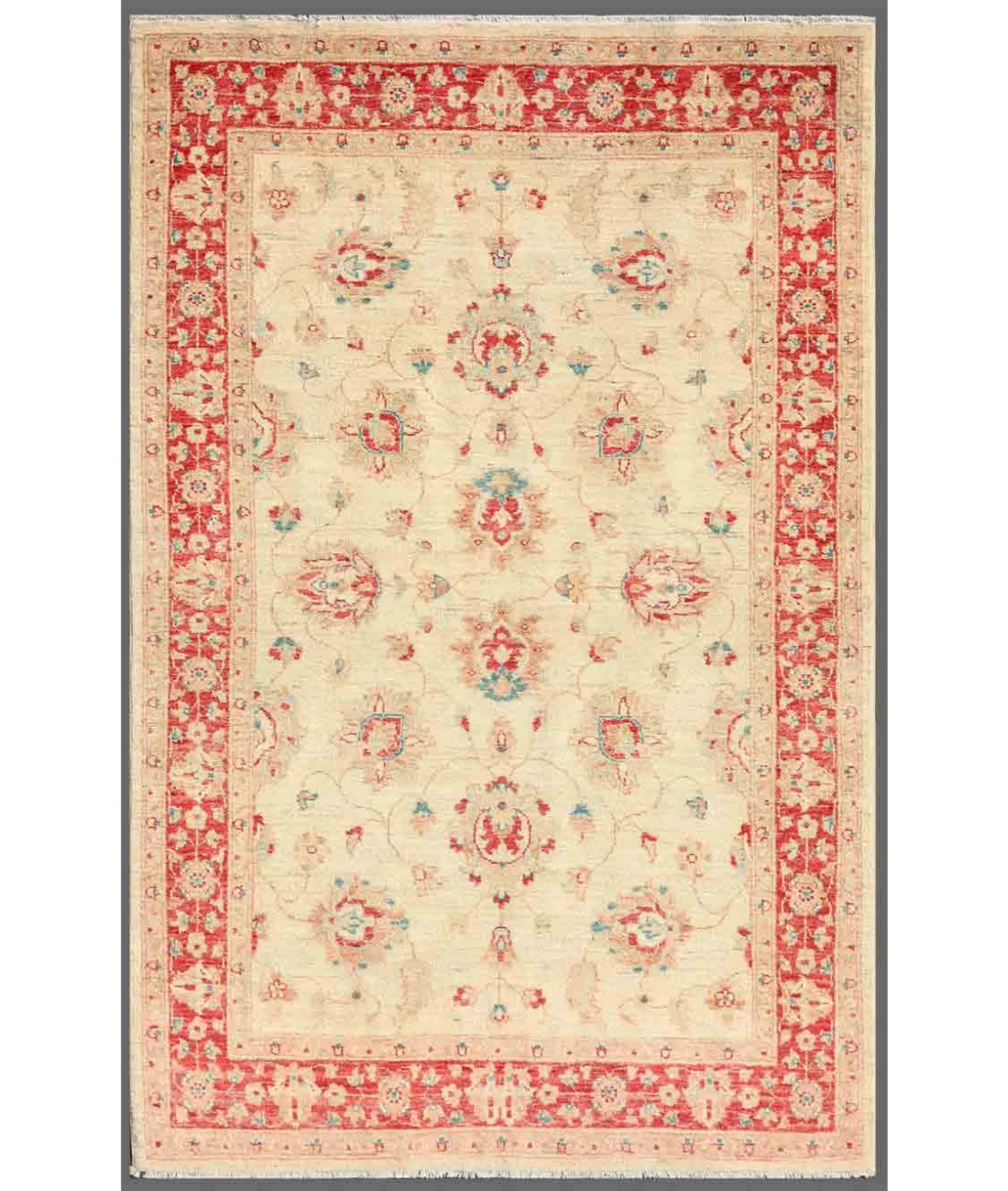 Hand Knotted Ziegler Wool Rug 4' 1" X 6' 3" 4' 1" X 6' 3" (124 X 191) / Ivory / Red