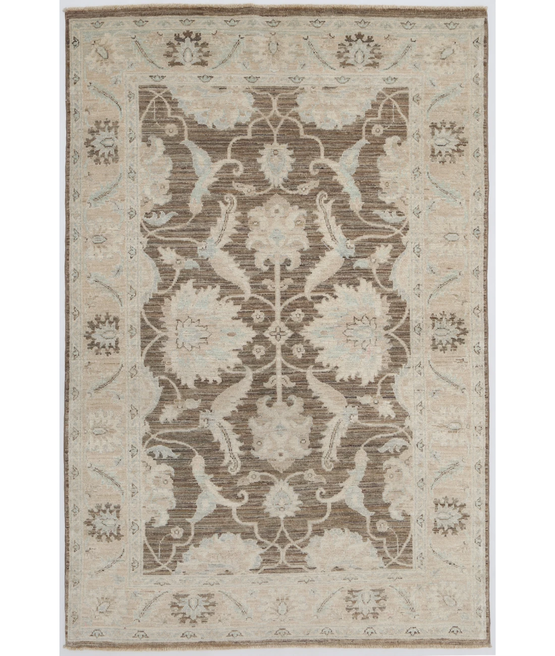 Hand Knotted Ziegler Wool Rug 4' 0" X 6' 2" 4' 0" X 6' 2" (122 X 188) / Brown / Ivory