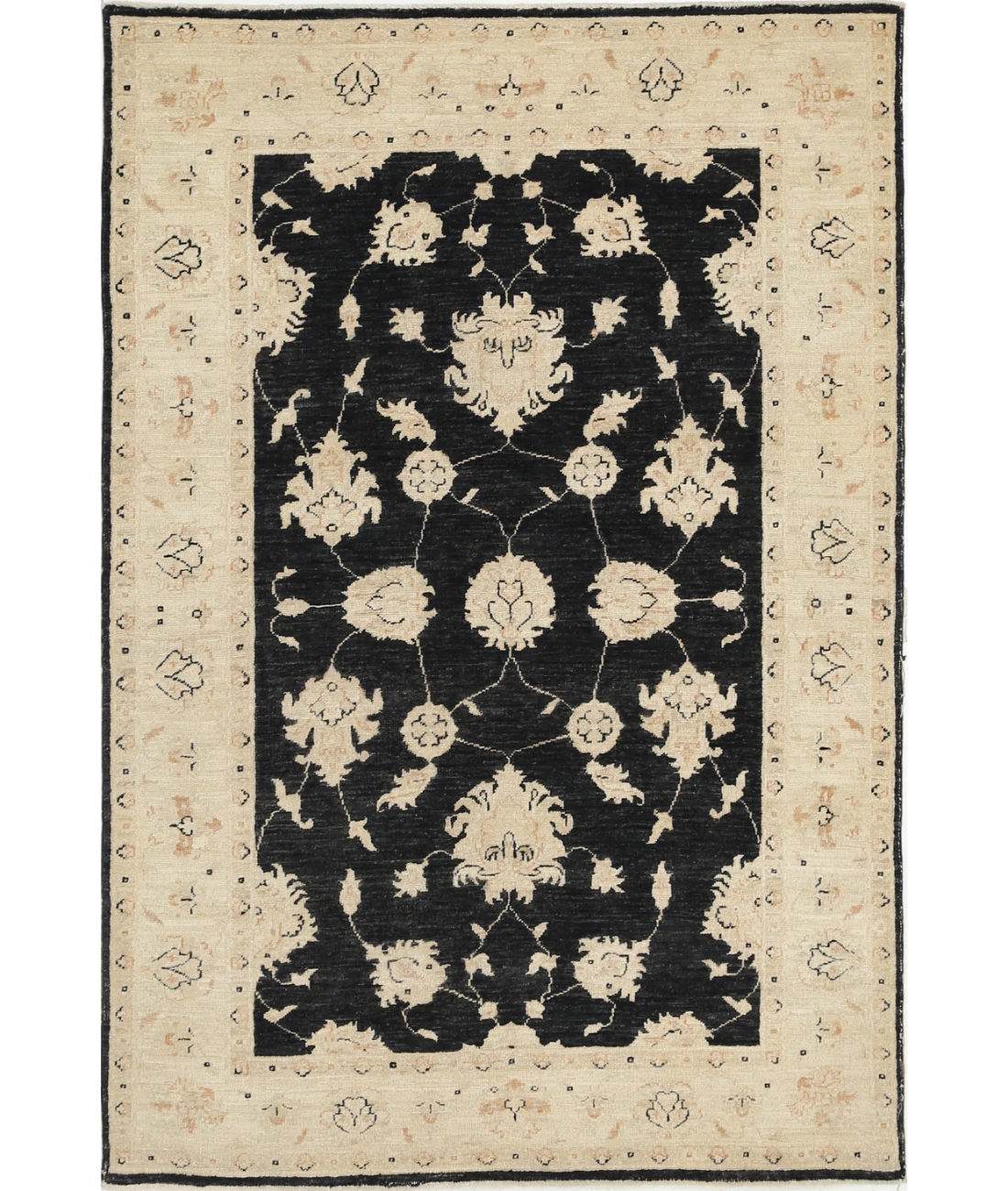 Hand Knotted Ziegler Wool Rug 3' 11" X 6' 0" 3' 11" X 6' 0" (119 X 183) / Black / Ivory