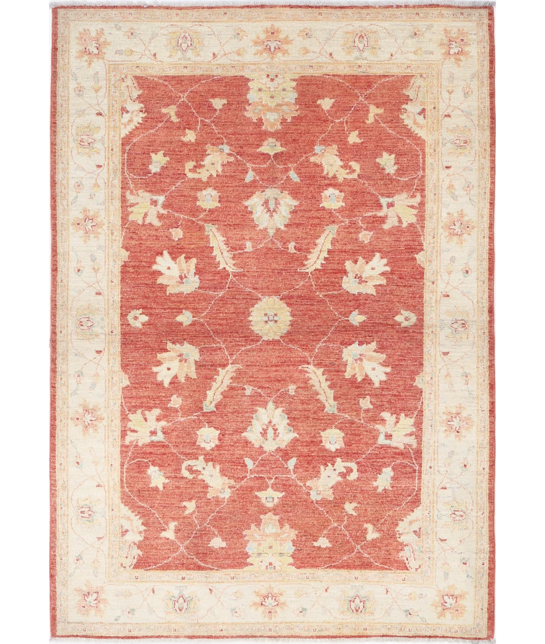 Hand Knotted Ziegler Wool Rug 4' 0" X 5' 9" 4' 0" X 5' 9" (122 X 175) / Orange / Ivory